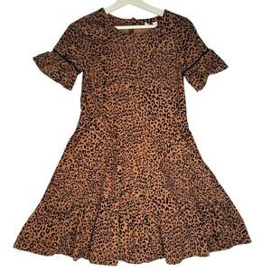Girls Gap Leopard Print Lightweight Corduroy Ruffle Twirl Fall Dress Sz XL 12